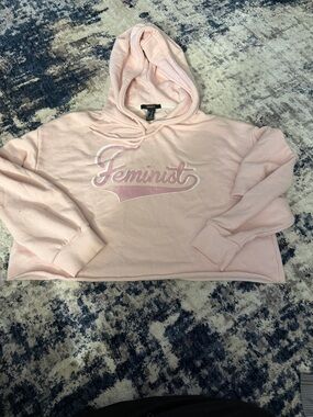 Forever 21 Light Pink "Feminist" Cropped Hoodie